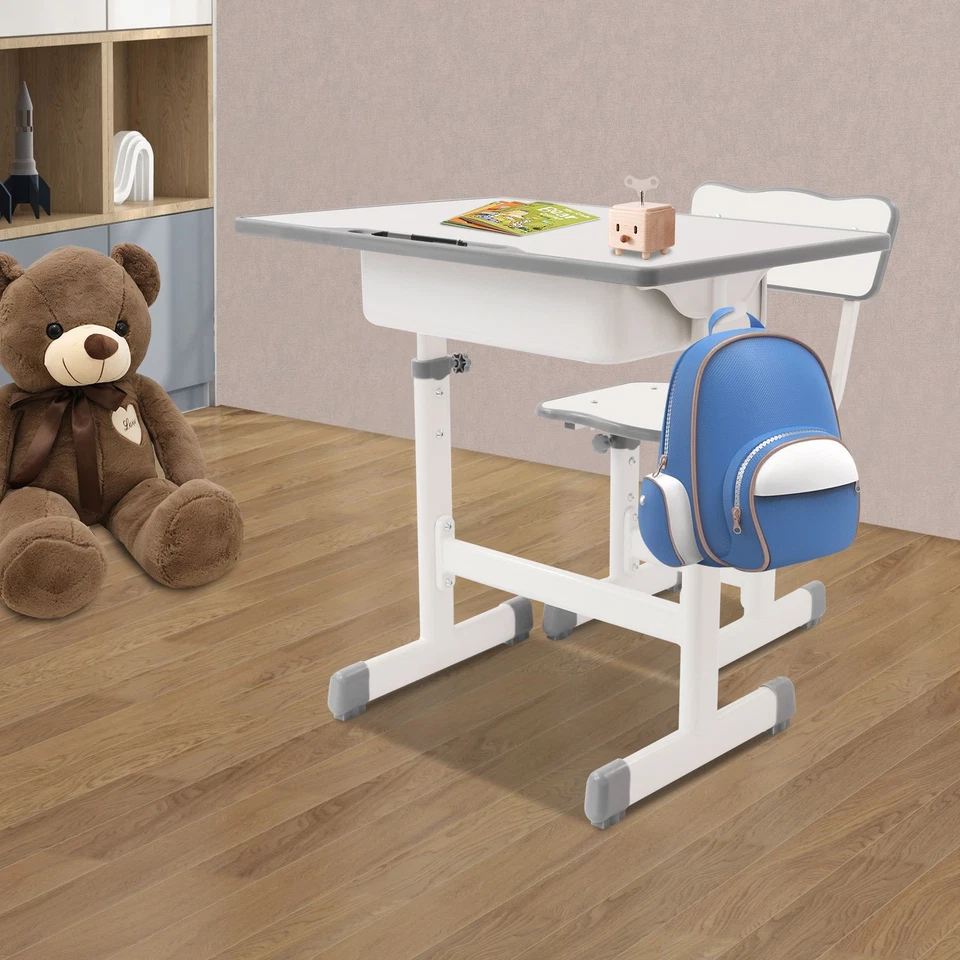 Verstellbarer Schreibtisch und Stuhl, Schreibtischset für Kinder mit Stuhl, weiß - Bild 2 von 4
