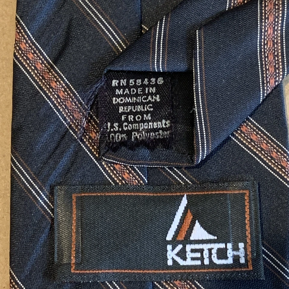 Corbata de poliéster a rayas azul marino naranja Ketch de colección Foto 3 de 4