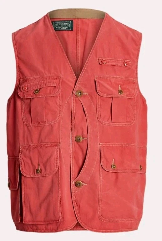 Ralph Lauren Polo Country Canvas Fishing Vest Gilet Red Size XL