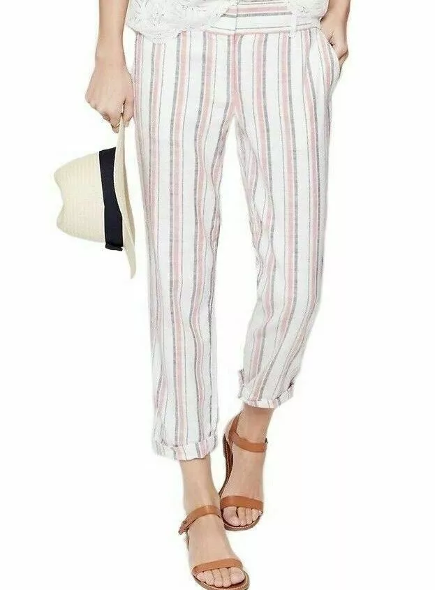 Ann Taylor LOFT Sz 2 Marisa Linen Cotton Cropped Pants Pink Gray