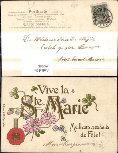 290768,Präge Ak Namenstag Vive la Ste. Marie Blumen Klee Spruch Siegel