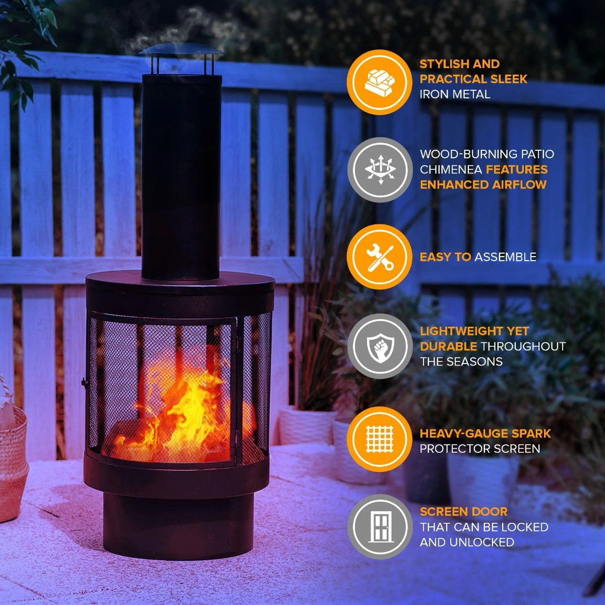 Chimenea Patio Heater Garden BBQ Fire Pit Outdoor Chimnea Steel Black Log  Store 5060497644618 | eBay