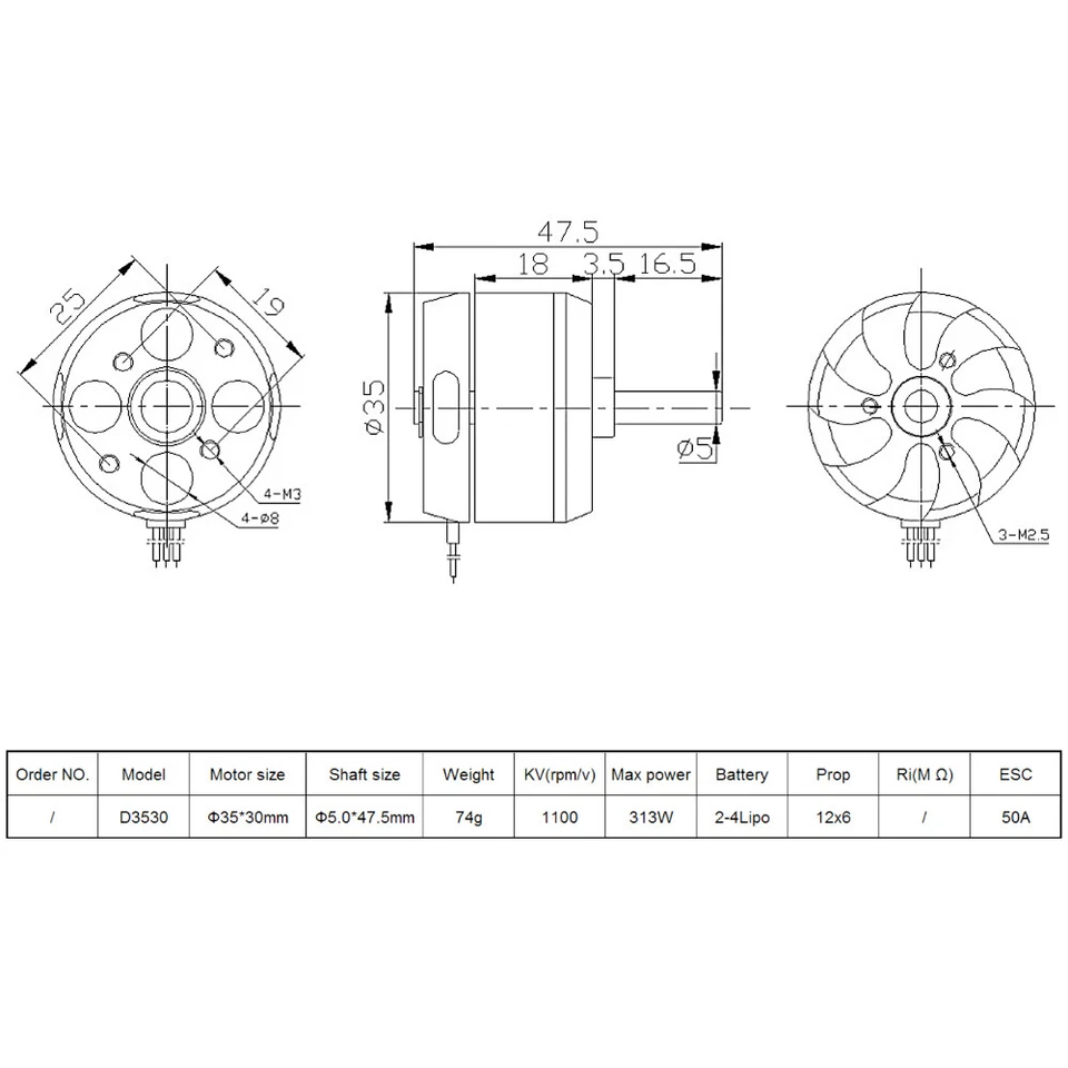9imod D3530 1100KV Brushless Motor For Mini Multicopters RC Plane Aircraft - Image 4 of 4