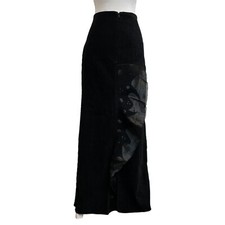Design Todays VTG Black Faux Suede Leather Ruffle Slit Front Maxi Skirt sz L 90s