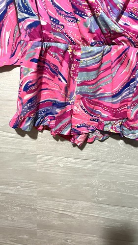 Lilly Pulitzer Girls Size XL 12/14 Mini Fanning Romper Oh My Guava Pink Blue - Picture 6 of 9
