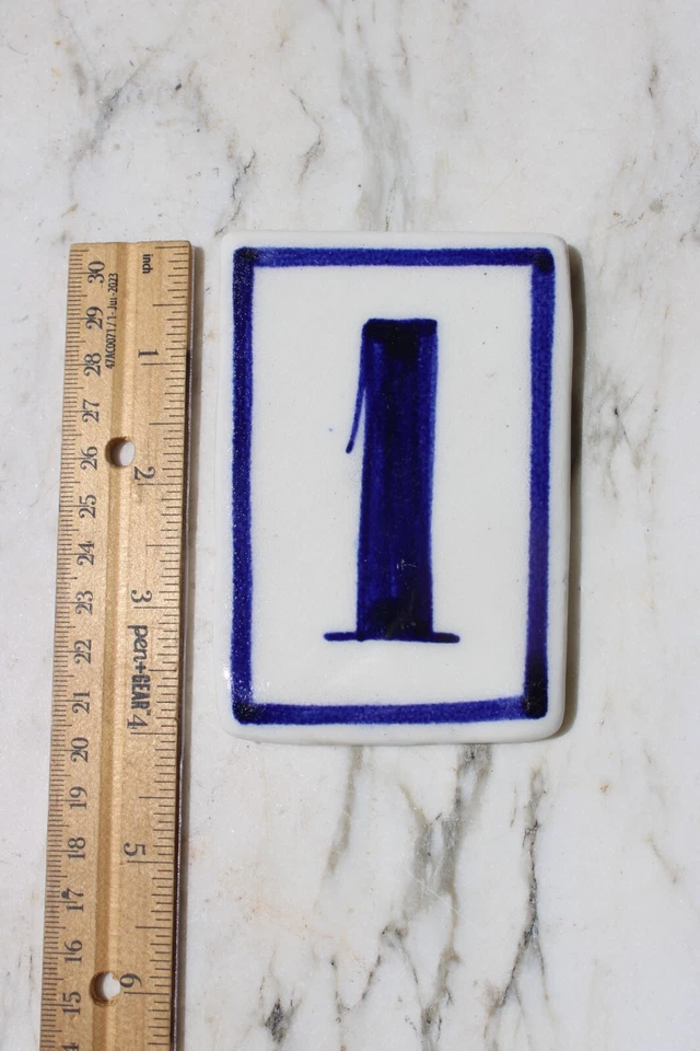 AZULEJOS CASA DIRECCIÓN NÚMERO "1" AZUL COBALTO BLANCO PORCELANA-#1B Foto 4 de 4