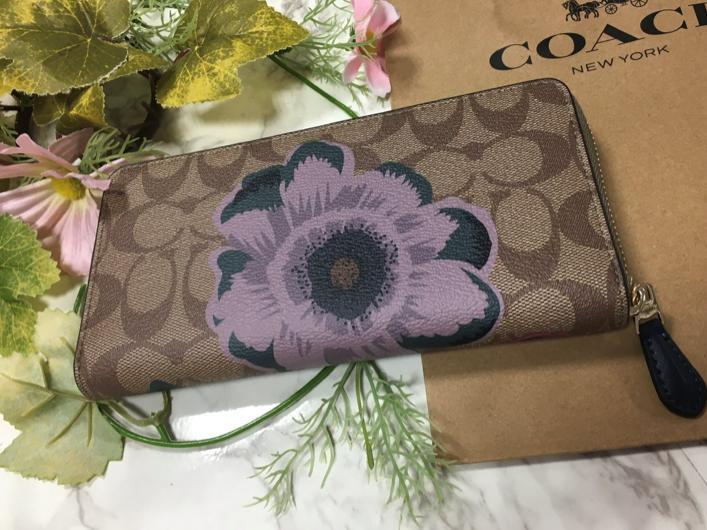 小物 Coach Longwallet Roundzip Leather Flower COACH x KAFFE FASSETT Collaboration Round Zip Long Wallet