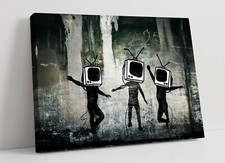 BANKSY TV HEADS GRAFFITI -FRAMED CANVAS WALL ART PICTURE PRINT