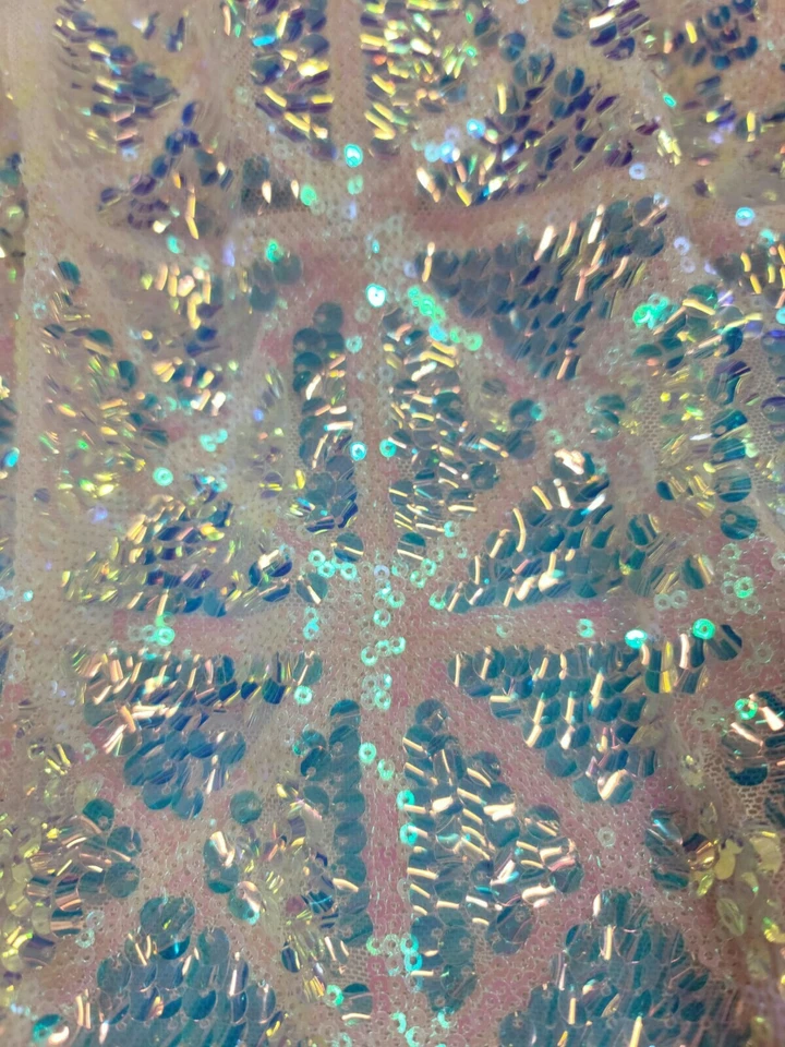Pink Iridescent Sequin On Four Way Stretch Mesh Geometric Pattern Fabric By Yard - Image 2 of 4