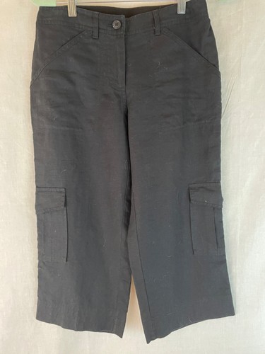 Chicos Hose 00 schwarz Leinen Cropped Cargo Utility Taschen Reißverschluss vorne Sommer Chic - Bild 2 von 11
