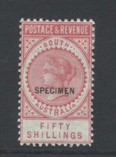 SOUTH AUSTRALIA  1886  50/-DULL PINK LONG TOM OPT SPECIMEN PERF 10 VERY FINE