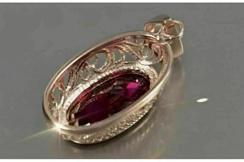 2ct Lab Created Oval Cut Red Ruby Solitair Pendant 14K Yellow Gold Plated - Picture 4 of 5