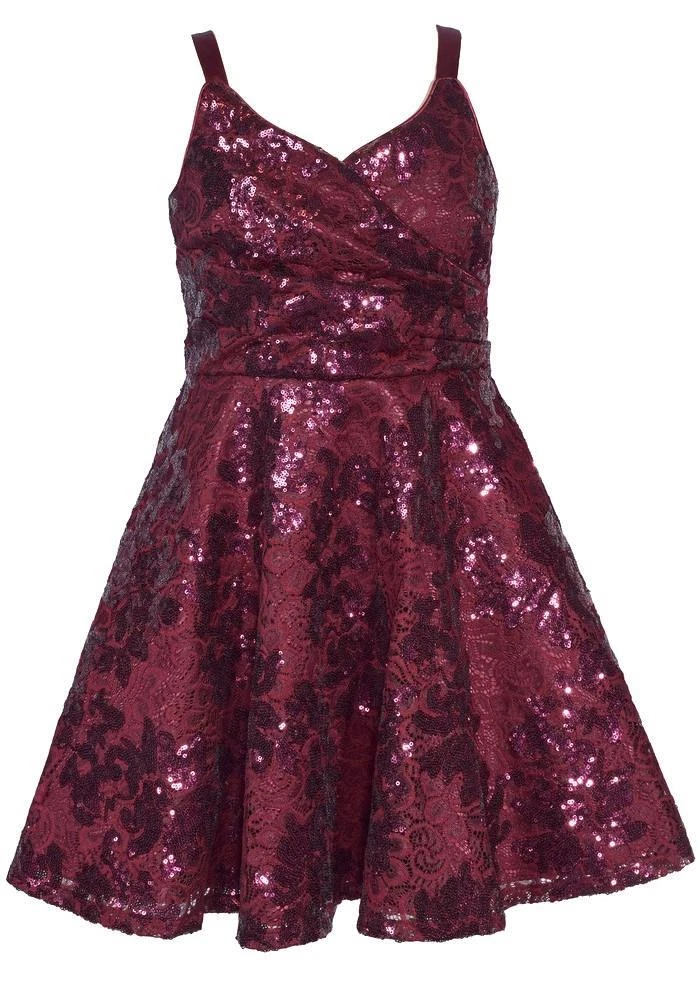 NEW Bonnie Jean Girls Size 8 "BURGUNDY SEQUINS LACE" Surplice Holiday Dress NWT