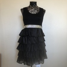 NWT Forever 21 Ruffle Layered Dress Size Large Black Gold Stretch Bodycon