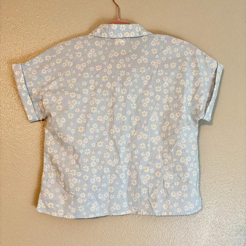 Short Sleeve Light Blue Cotton Blouse White Daisy Polka Dots M 10/12 Thereabouts - Picture 10 of 11
