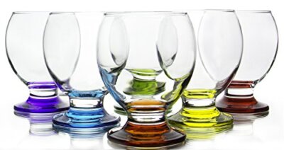 Set of 6 Small Round Multicolor Orion Glass Short Footed Goblets, 8.25 oz