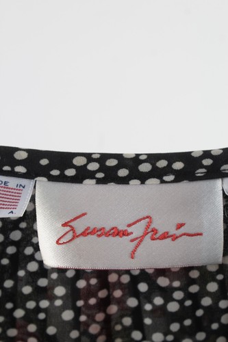 Vtg 80s Susan Freis Designer Dress Blk Polka Swiss Dot georgette Peplum Frock - Picture 7 of 7