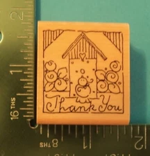 THANK YOU Saying BIRDHOUSE BIRD FLOWERS Rubber Stamp by JRL Design #2