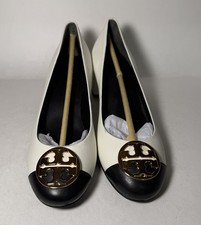 TORY BURCH Chelsea 50mm Cap-Toe Pump Nappa Leather New Ivory/ Perfect Black Sz 7