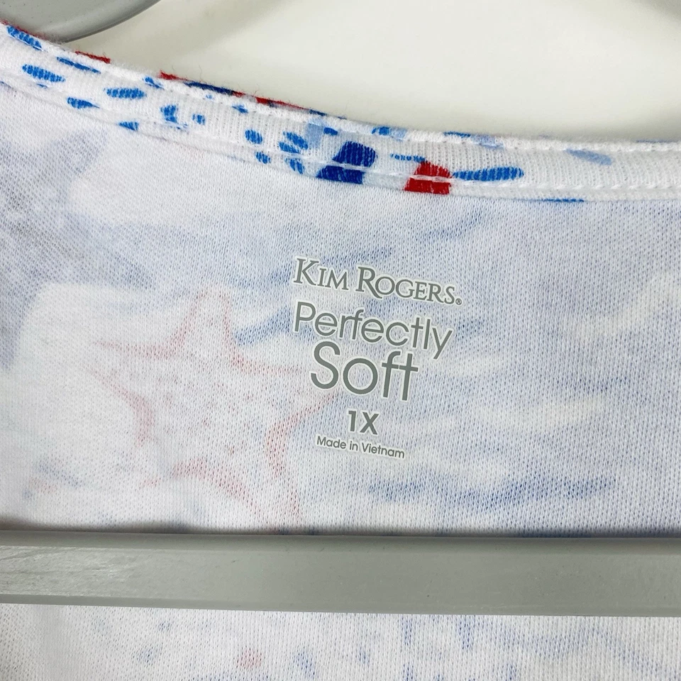 Camiseta sin mangas Kim Rogers talla 1X Americana paisaje patriótico perfectamente suave blanca Foto 4 de 4