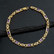 Bracciale Uomo Oro Ametista Maglia Incisa, Bracciale Oro 14K Pietre Preziose Bizantine