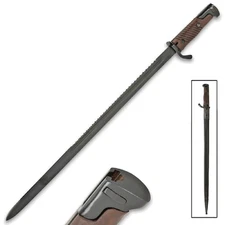 German M1898 Gewehr 98 Butcher Saw Back Sword Bayonet w/ Scabbard - Reproduction