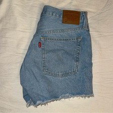 Levis Premium 501 Original High Rise Distressed Denim Shorts Light Wash Blue W31