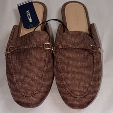 Nautica Brown Woven Textile Flat Slip-On Women's Slippers with Metal Bit, 7.5