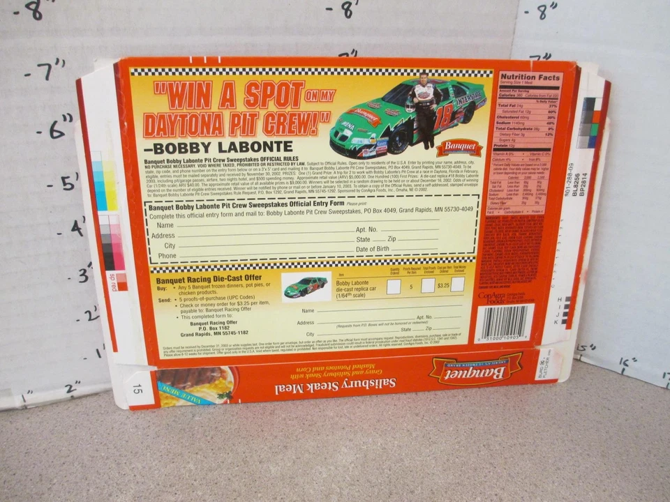 BANQUET TV DINNER box 2002 salisbury NASCAR Bobby Labonte premium die cast car - Image 2 of 2