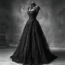Black Lace Gothic Wedding Dresses Jewel Neck Sleeveless Vintage Bridal Gowns 