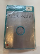 Vtg Miss Canada reinforced panty and toe pantyhose Grey Queen 100 Nylon