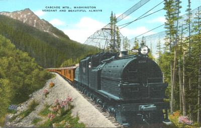 Cascade Mountains WA. Old # 10294 Passenger Locomotive Through Cascades Postcard