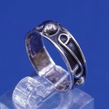 sz 6.5, vtg mexico Sterling silver handmade ring, 925 swirl bead band