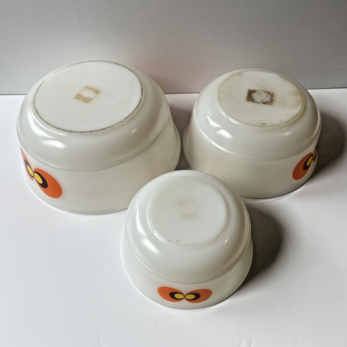 Schott Mainz Jenaer Carina Owl Eyes Milk Glass Mixing Bowls Great 4 Halloween - Picture 7 of 11