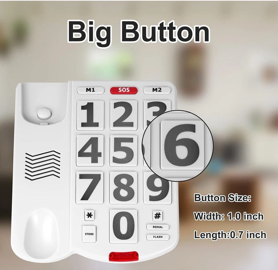 Teléfono con cable botón grande con timbre extra fuerte LD-265 en caja original Foto 2 de 4