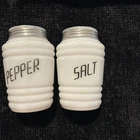 Hazel Atlas Vintage Milk Glass Salt and Pepper Shakers Beehive Pattern