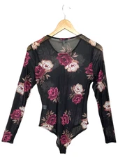Charlotte Russe Bodysuit L Mesh Sheer Dark Floral  Festival Whimsigoth Cottage