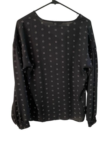 Banana Republic Women’s Sheer Long Sleeve Black top/shirt White circles Small - Picture 6 of 6