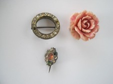 Round Rose Flower Pin Victorian Antique Small Lot 3