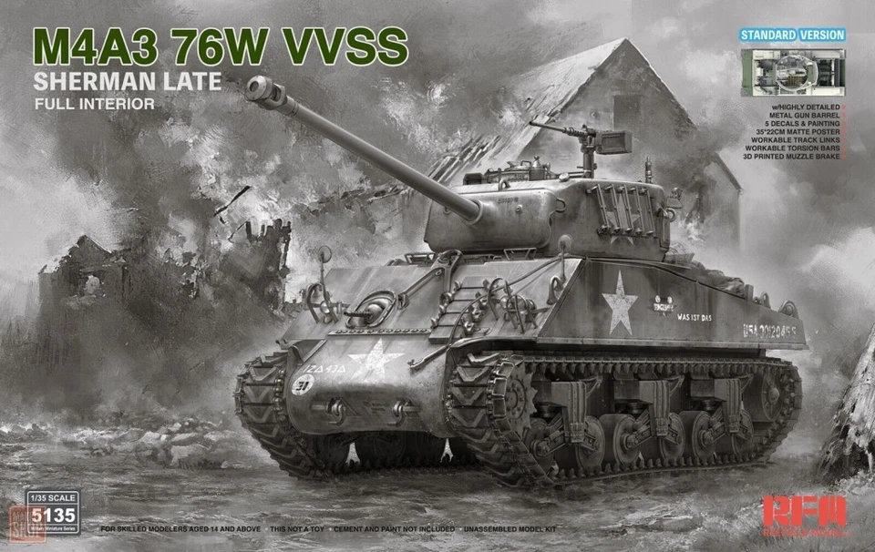 Ryefield Model RM-5135 - 1:35 M4A3 76W VVSS Sherman late Standard full interior