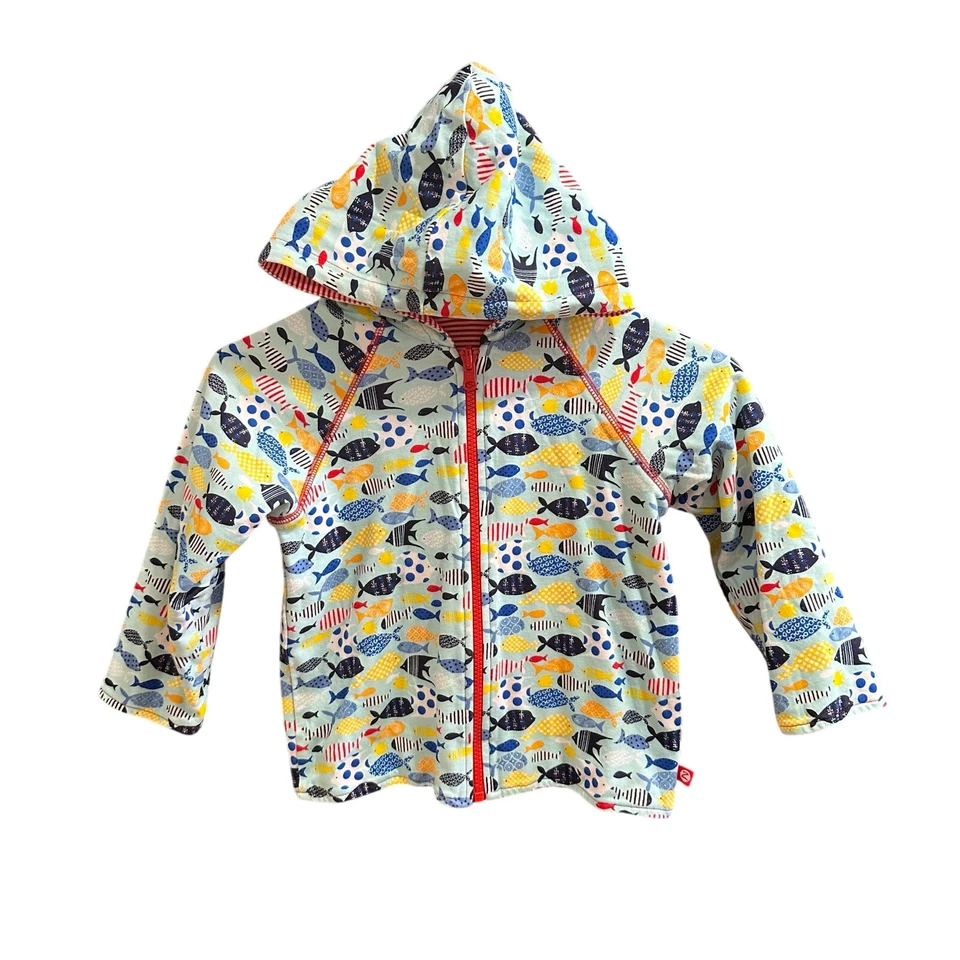 Chaqueta Zutano Unisex Reversible Rayas/Peces Cremallera, Usada en Excelente Condición, Talla 4T (4C) Foto 3 de 4