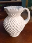 Vintage Fenton Hobnail White Milk Glass Pitcher With Ruffled Ice Lip 8.5" Tall