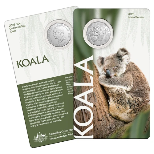 2026 Australian Koala Series - 50c Uncirculated Coin on card "Limited release "
