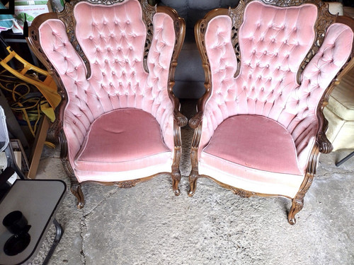 Set of 2 Pink Queen Ann Chairs