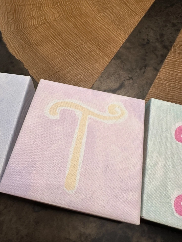 Pottery Barn Kids CANVAS NAME WALL ART PASTEL LETTER BLOCKS Set of 5 KATIE 5x5 - Image 4 of 4