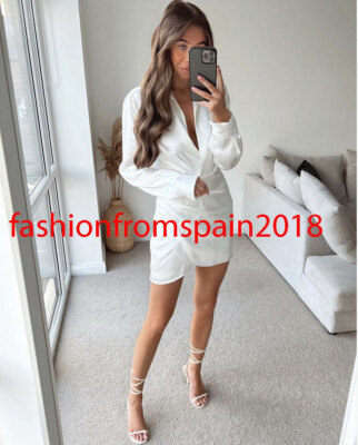 ZARA NEW WOMAN SHORT SATIN DRESS MINI GATHERED WITH COLLAR WHITE