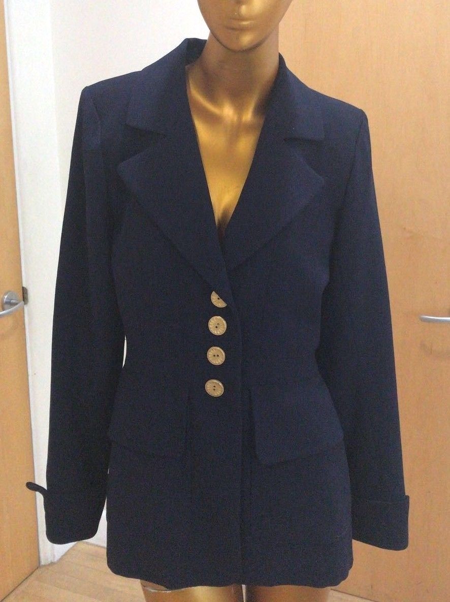 Giacca Lunga YSL Yves Saint Laurent Vintage Lana Navy Redingote Francese Taglia 36