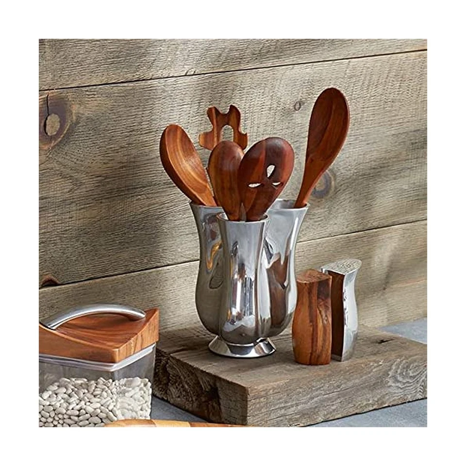 Jarra de herramientas de tulipán nambe con juego de herramientas de cocina de 5 piezas | Soporte para utensilios para contar... Foto 4 de 4