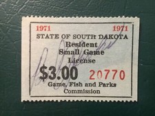 ICOLLECTZONE US South Dakota 1971 Resident Small Game Revenue Stamp VF used