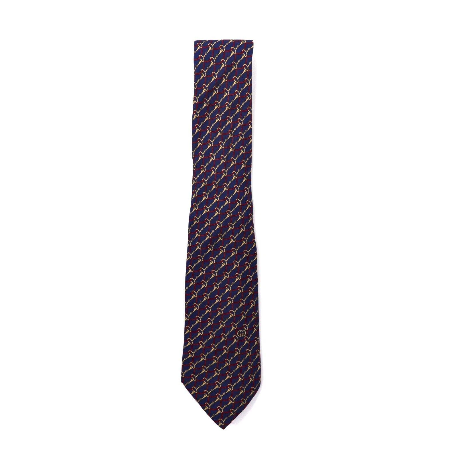 GUCCI tie navy silk patterned horsebit Italy Made